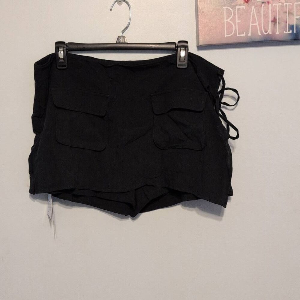 NWT Halara size XL Black Linen Look Wrap Front Side Zip Mini Skort With Pockets